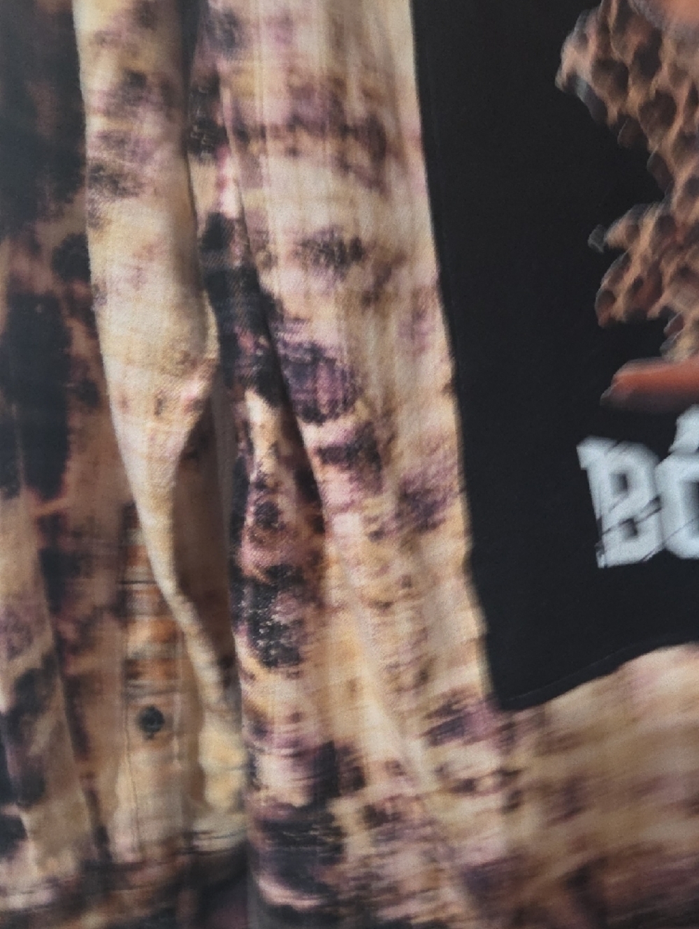 George Hand Bleach/Altered Button-Down Flannel Shirt - Brown Black Cream - Picture 5 of 10
